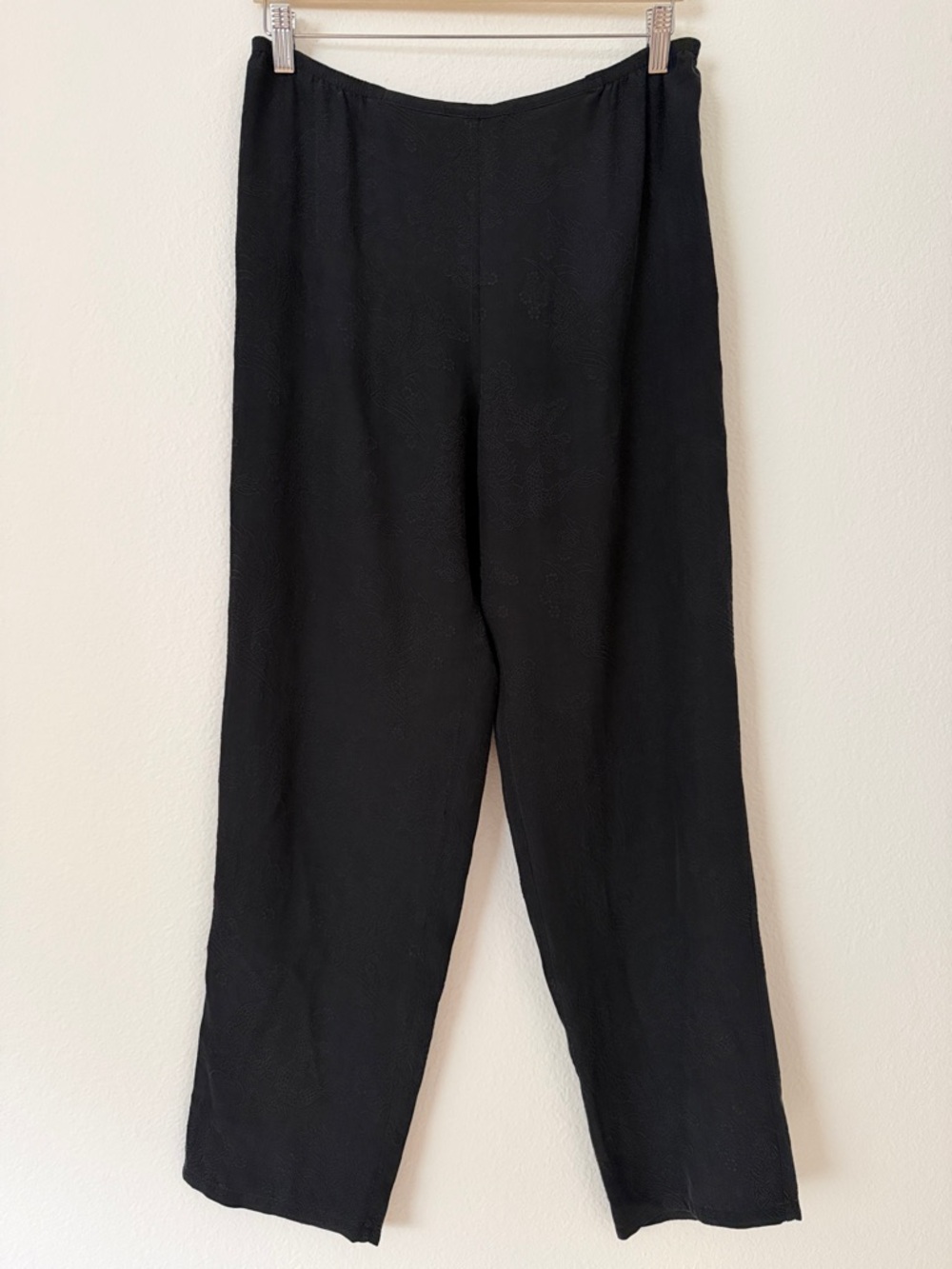 Citron Santa Monica 100% Silk Embroidered Asian Inspired Pull on Pants Black M